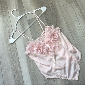 Vintage Lace Cami crop handkerchief hem womens Pink (large) romantic lingerie